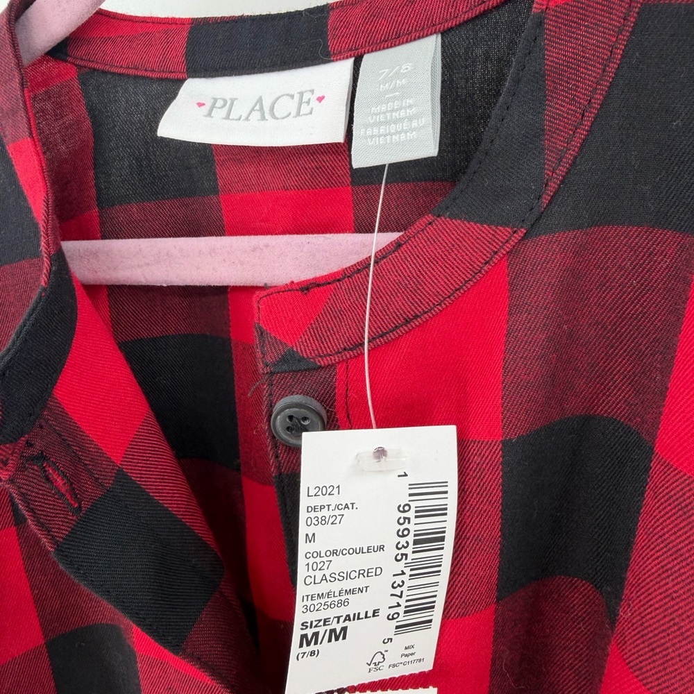 Children’s Place Buffalo Plaid Black Red Button Front Tied Detail Dress Size 7/8 - Picture 4 of 5